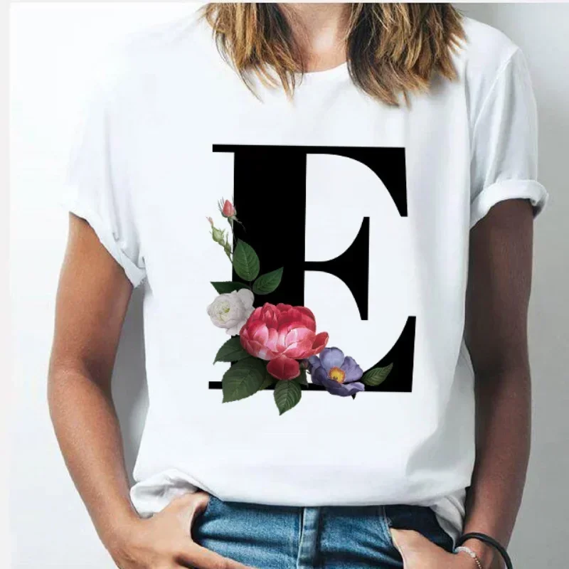 

Women's 26 English Letters A-Z White Printed T-shirt Women Clothing Oversized T Shirt Tops Oversized T Shirt Pro Choice TEE