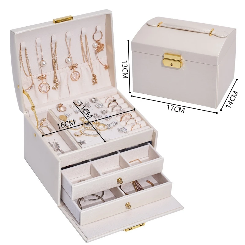 

Jewelry Box High Capacity PU Leather Necklace Earrings Rings Bracelets Jewelry Box Portable Travel Casket