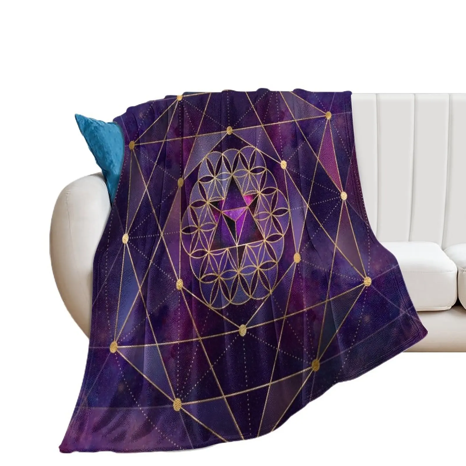 Merkabah in flower of life - Sacred Geometry Throw Blanket Luxury Throw Plush Thins Blankets