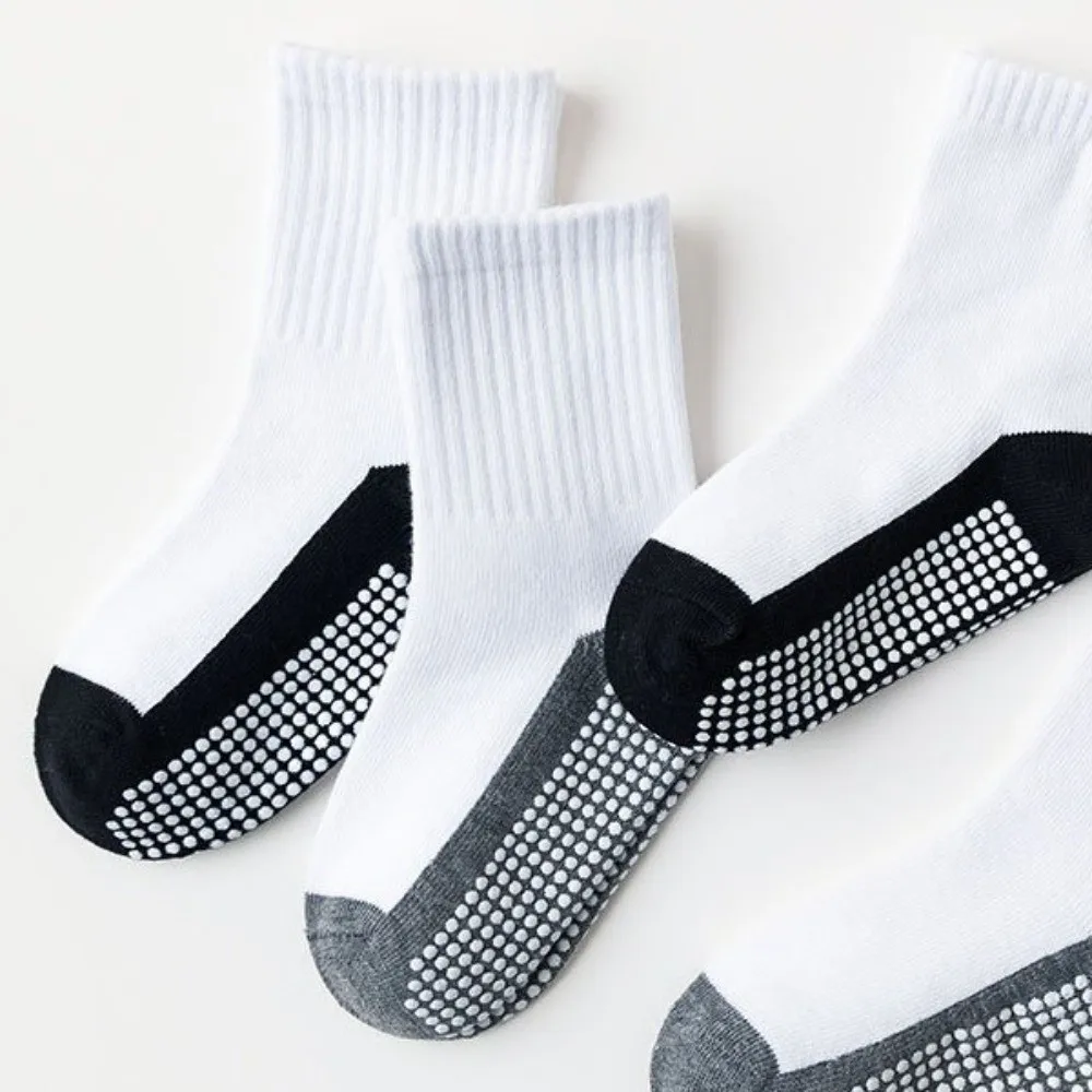 5 أزواج منتصف أنبوب الاطفال المضادة للانزلاق الجوارب الصلبة القطن لزجة الأطفال جوارب يمكن السير بها على الأرض تنفس عدم الانزلاق القابض #4