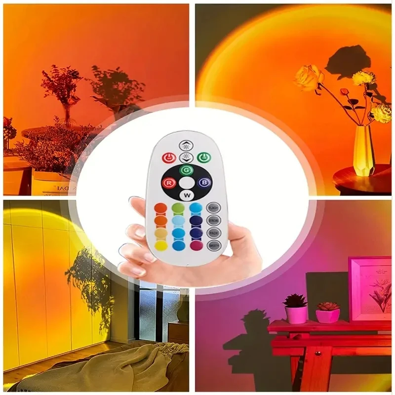 1pc Vibrant Sunset Projection Light - 16-Color Spectrum, USB Remote Control, Dynamic Color Changing LED Light - Creates Warm Hom