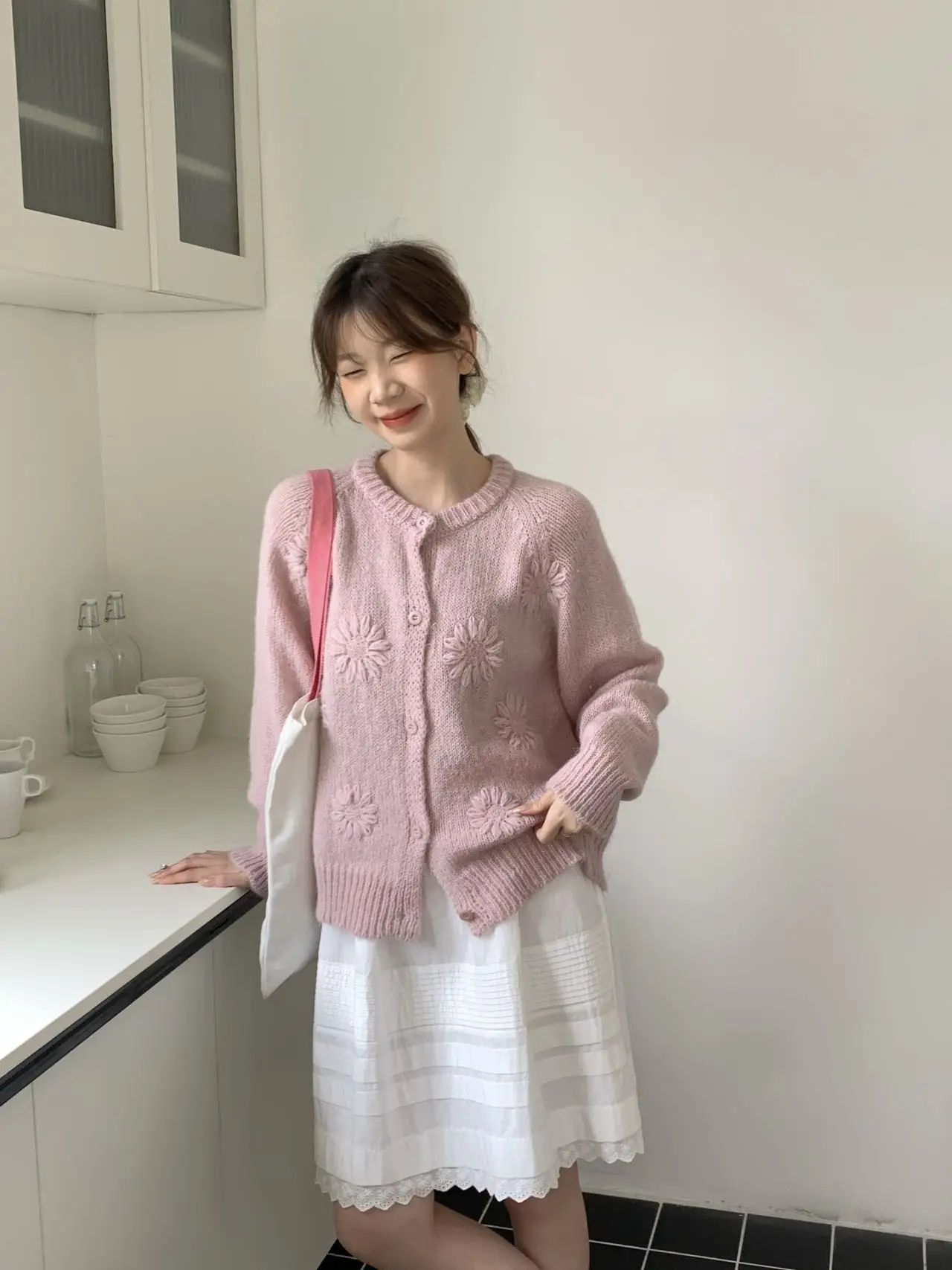 ثلاثية الأبعاد التطريز دش الصوفية محبوك سترة المرأة ملابس خارجية لينة عادية طويلة Sve قمة دافئة الحلو Sle قسط Quali #5