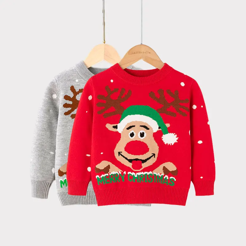 

Kawaii Merry Cartoon Elk Children's Christmas Reindeer Sweater Warm Soft Long Sleeve Knitwear Boys Girls Xmas Pullover Tops
