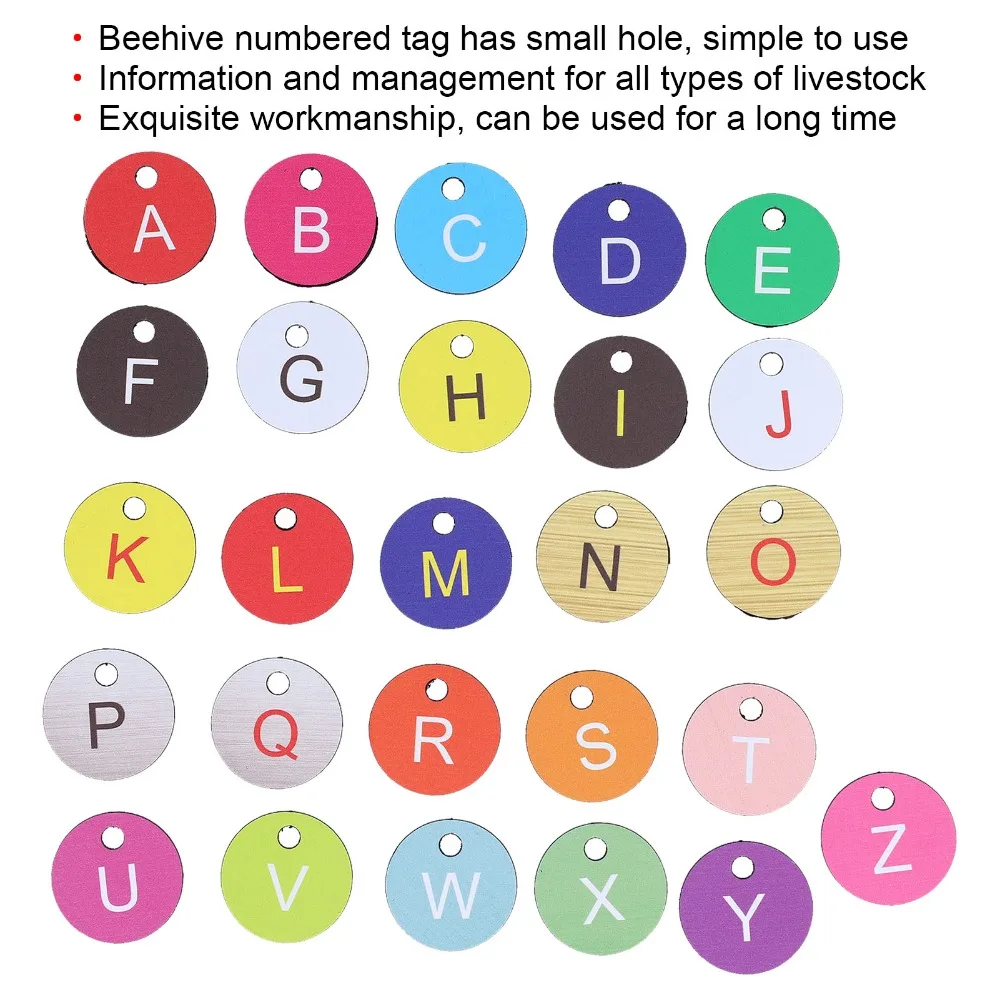26Pcs ABS Numbered Beehive Tags Wear Resistant With Small Hole Beehive Label Markers Bright Color Numbered A to Z