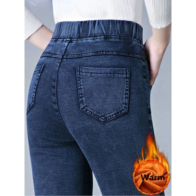 

Winter Thicken Jeans Pencil Denim Pants Women Plush Velvet Lined Warm Skinny Streetwear High Wasit Stretch Kot Pantolon N276