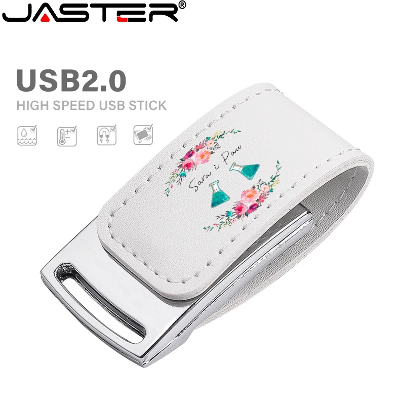 JASTER Leather Pen Drive 128GB with Paper Box USB 2.0 Flash Drives 64GB 32GB 16GB Free custom logo Creative Wedding Memory Stick