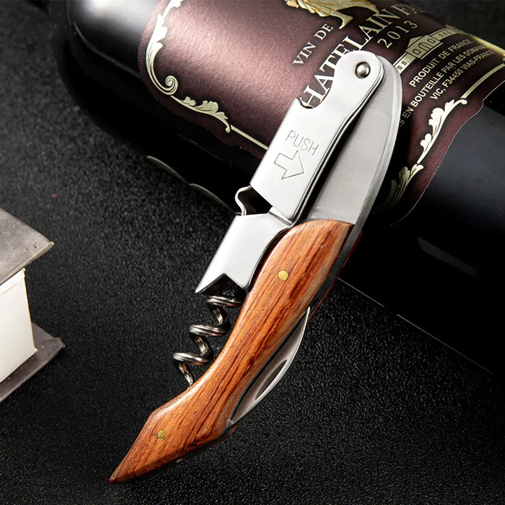 Wood Handle Corkscrew Professional Wine Opener Portable Screw Corkscrew Multifunction Beer Cap Bottle Opener Kitchen Bar Tool