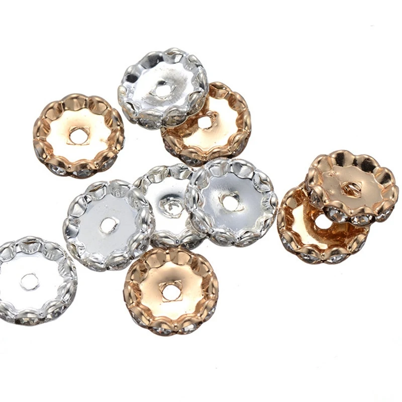 Juya 50Pcs/Lot Wholesale 15mm Cz Rhinestone Small Hole Round Metal Spacers For Handmade Beading Jewelry Making