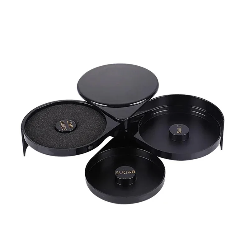 3 Tier Cocktail Rimmer Tray Salt Box Spice Container with Lid Bartender Tool for Home Bar Margarita Drinks Accessories