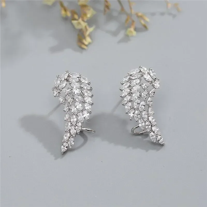 Newly Designed Personality Wing Stud Earrings for Women Luxury Silver Color Crystal CZ Earrings Fashion Jewelry Drop Ship