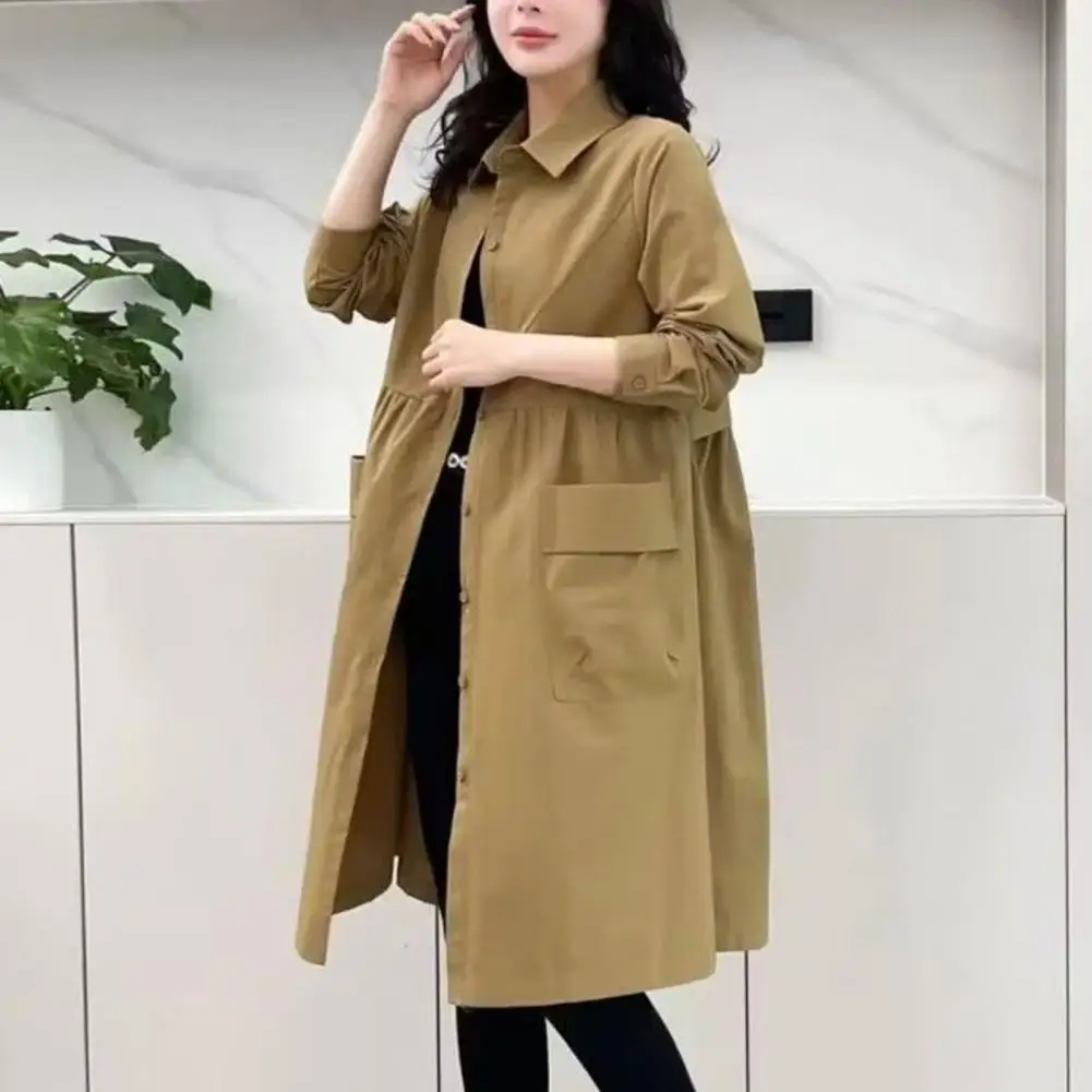 Women Solid Color Coat Women Loose Winter Coat Stylish Women's Oversized Cardigan Turn-down Collar Long Sleeve Pleated Design