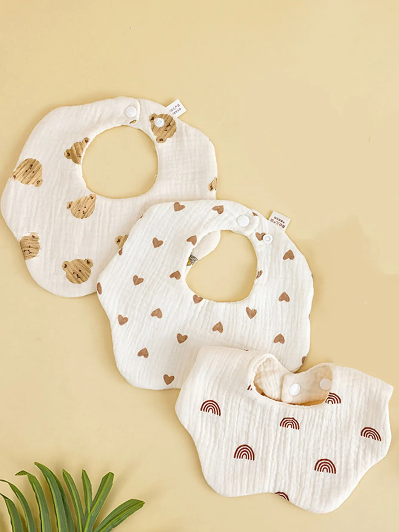 Bavoirs en gaze de coton pur, 3 pièces, mignon Parint, boucle réglable, écharpe pour bébé, nouveau-né, garçons et filles, bavoir en tissu, écharpe de salive