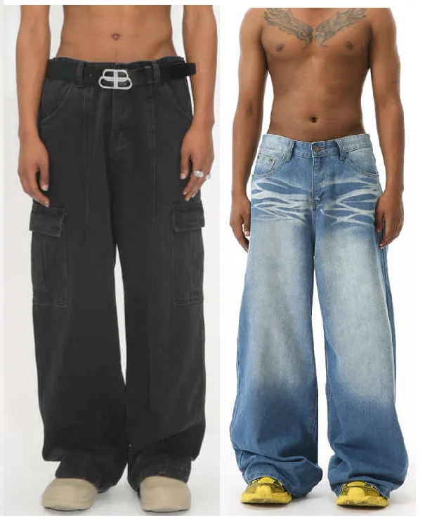 

Multi Style High Waisted Baggy Denim Pants Washed Wide Leg Jeans, Men And Women High Street Jeans