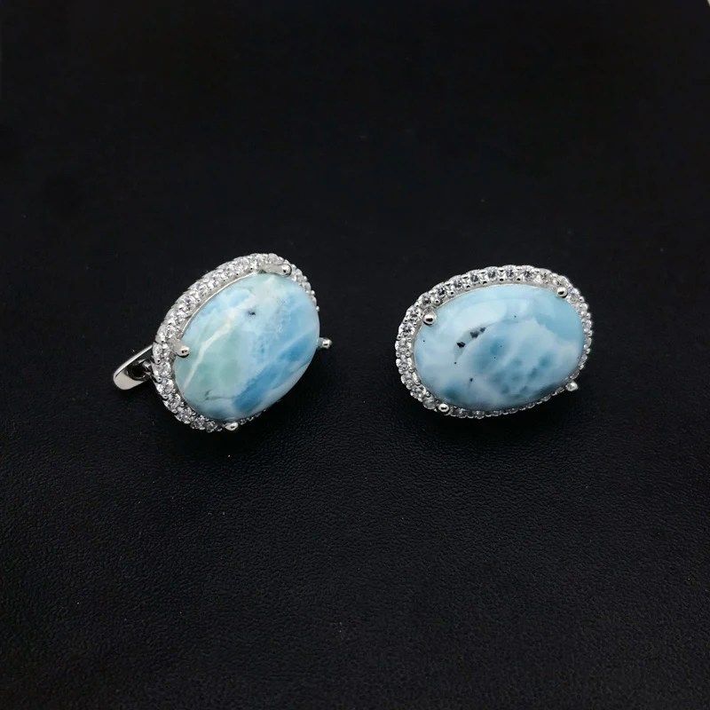 Orecchini Larimar naturali alla moda in argento Sterling 925 con pietre preziose 16*12mm gioielli per le donne festa di compleanno regalo di natale