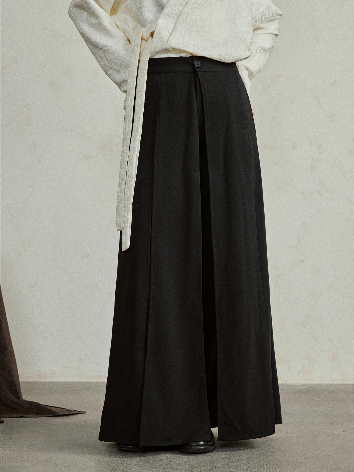 

SUNYVONNE Dark High Waist Wide Leg Pants Multi-Piece Draped Sensation Casual Skirt Pants Long Original Style Polyester Fiber