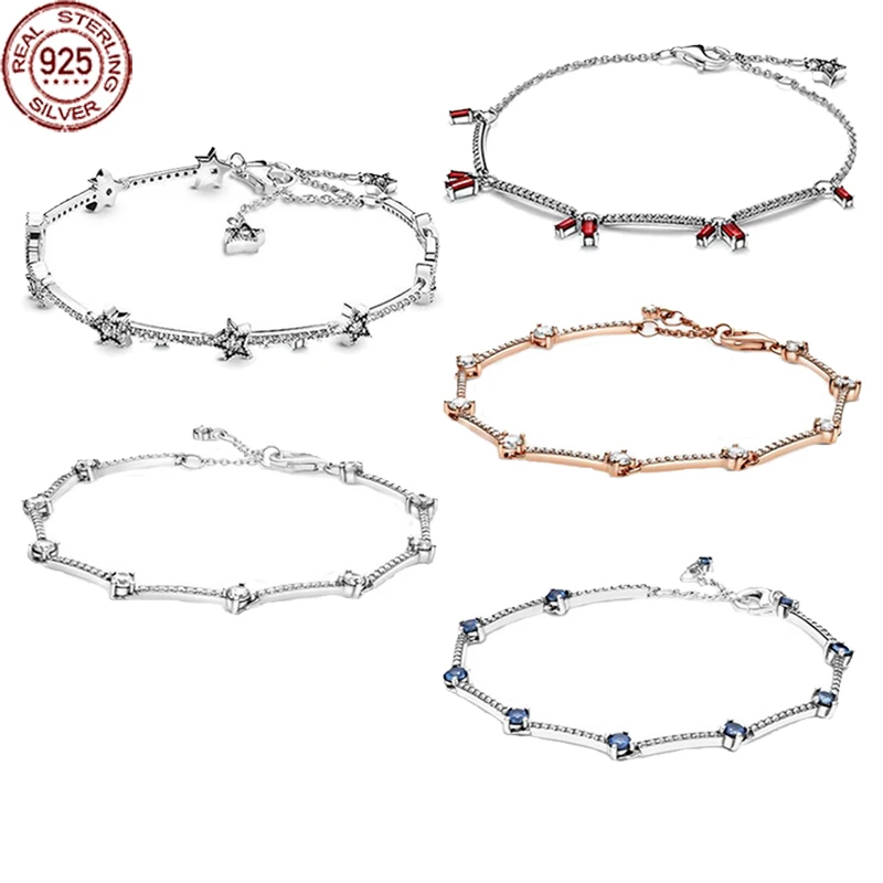 Pulsera deslumbrante de Plata de Ley 925 para mujer, pulsera clásica de la serie star, regalo de joyería para amigos, superventas