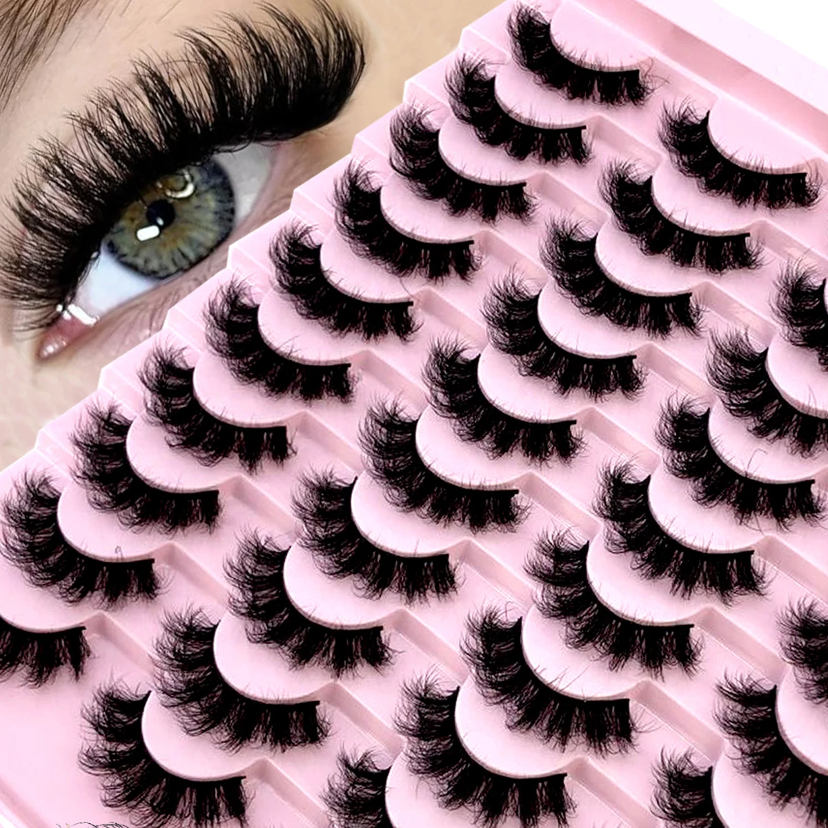 20 Pairs Russian Strip Lashes Mink Fluffy 3D Faux Mink Lashes Makeup Messy False Eyelashes Fluffy Thick Lashes - Eyes Makeup Se