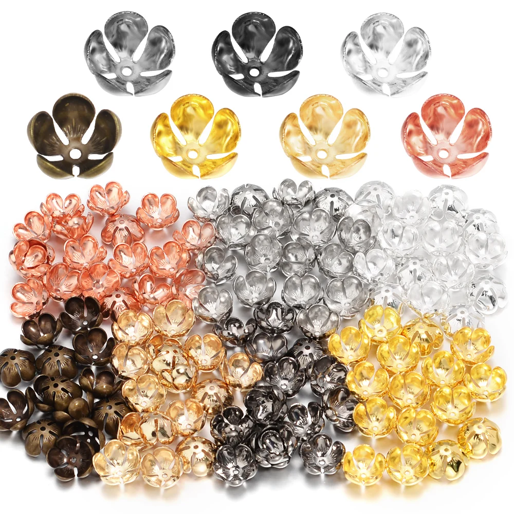 50 teile/los Eisen vergoldet Metall Blume Perlen Kappen für Schmuck machen End Perlen Spacer Blütenblatt Spacer Perlen DIY Armband Halskette – Detail 3