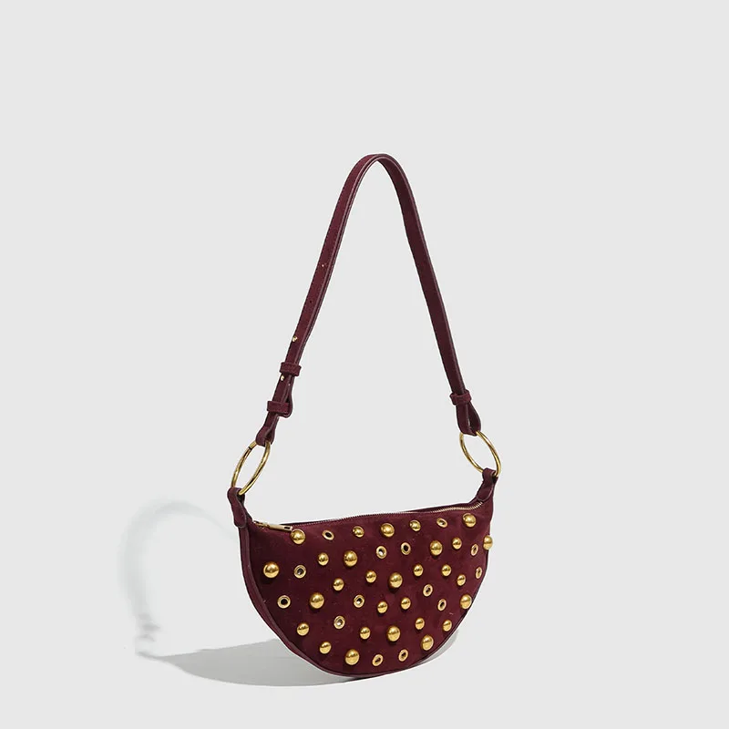 

Новая женская металлическая сумка на плечо с заклепками в горошек в стиле ретро, дизайнерская сумка на плечо с заклепками и заклепками в форме полумесяца