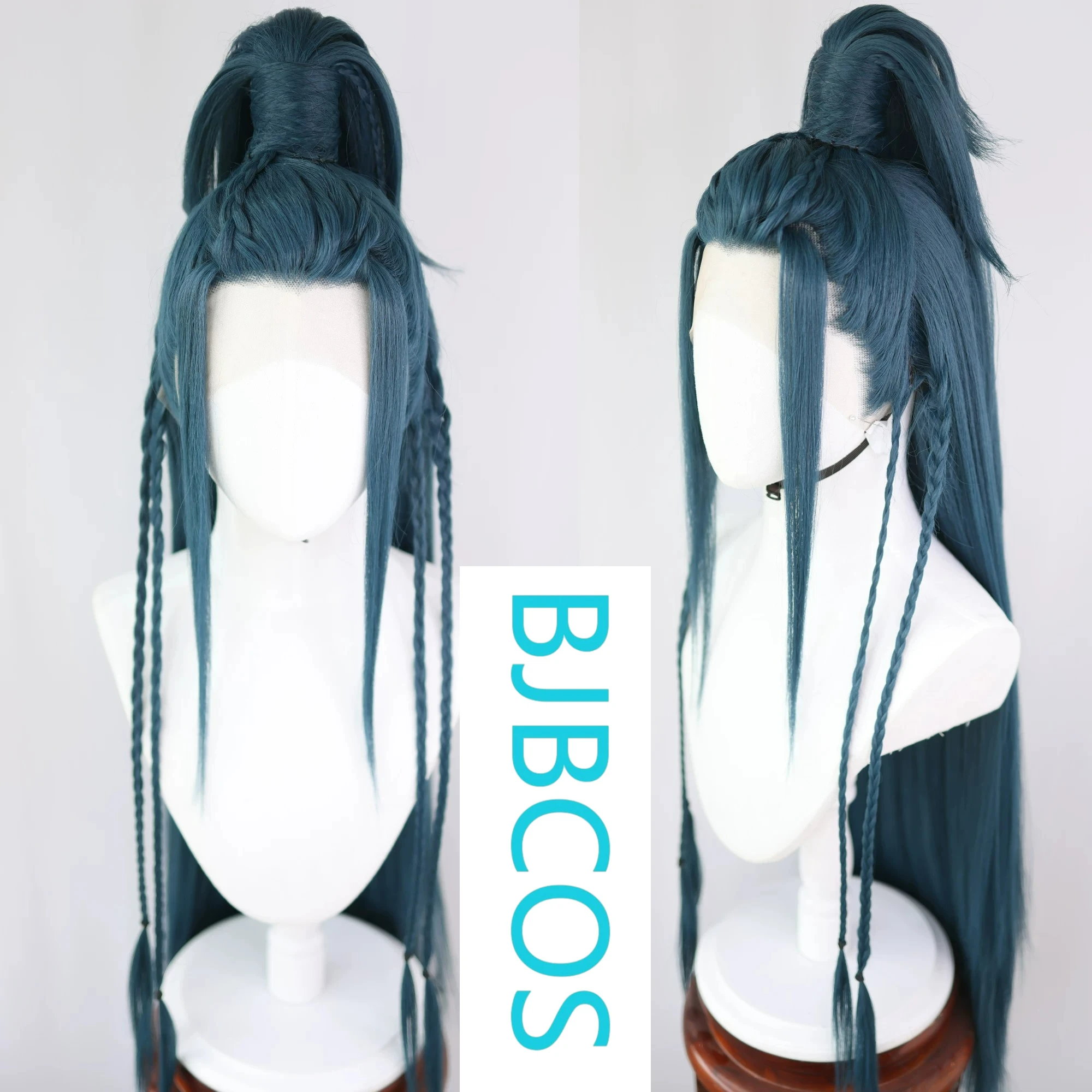 

[Styled Wig]Ashes of the Kingdom‌ Ancient style Hanfu Zhang Liao cos three pointed high ponytail blue-green wig set