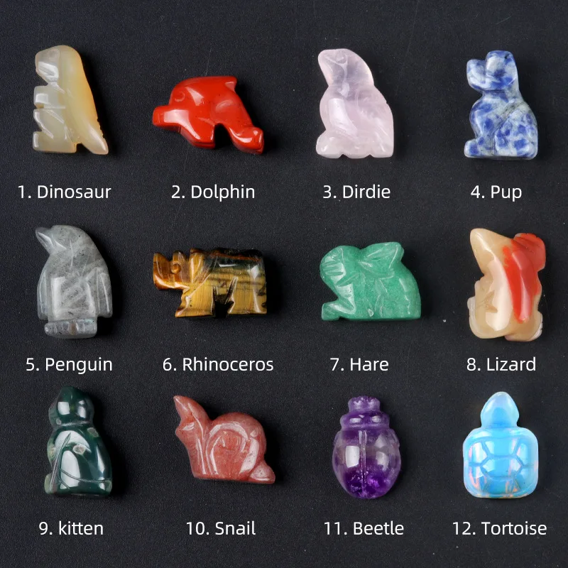 1inch Carving Crystal Stone Animals Ornament Multiple Style Natural Rose Quartz Amethyst Healing Home Decortions Wholesale 5pcs