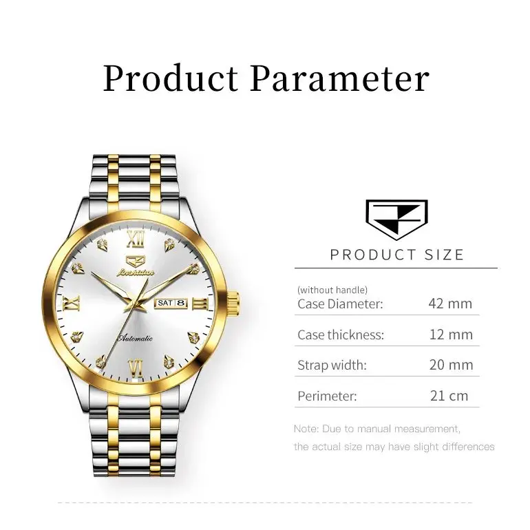 JSUDN 8980 ساعة أصلية فاخرة للرجال أوتوماتيكية بالكامل تقويم مزدوج الماس مقياس روماني مقاوم للماء ساعة ميكانيكية للرجال