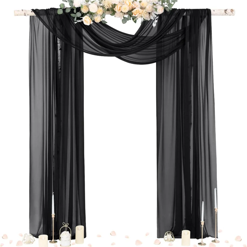 

A03F-Sheer Chiffon For Wedding Arch Draping Fabric 1 Panel 29.5" X 19.6Ft Curtain Drapes For Wedding Hallowmas Ceremony Black