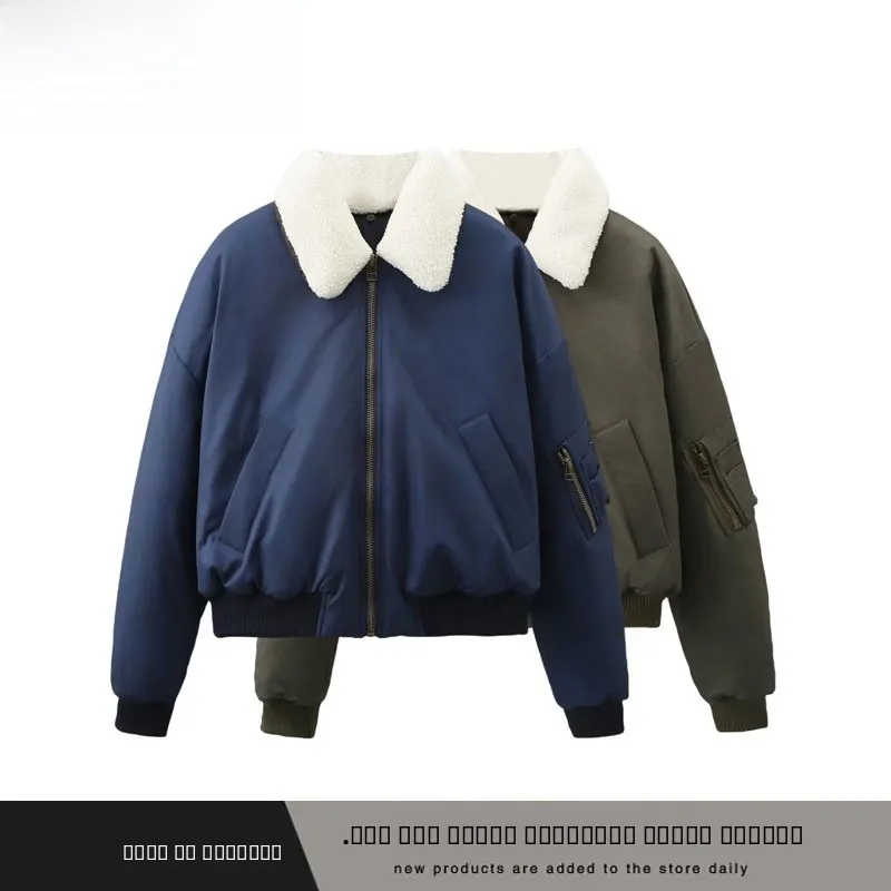 

Faionable Weathered Effect Detachable Fur Collar Jaet ZR Sle Autumn Winter New Arrival Women's ort Outerwear 638249