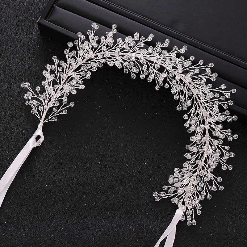 Trendy Handmade Wedding Hair Accessories Silver color Baroque Rhinestone Crystal Headband Bridal Tiara Woman Hair Band Jewelry