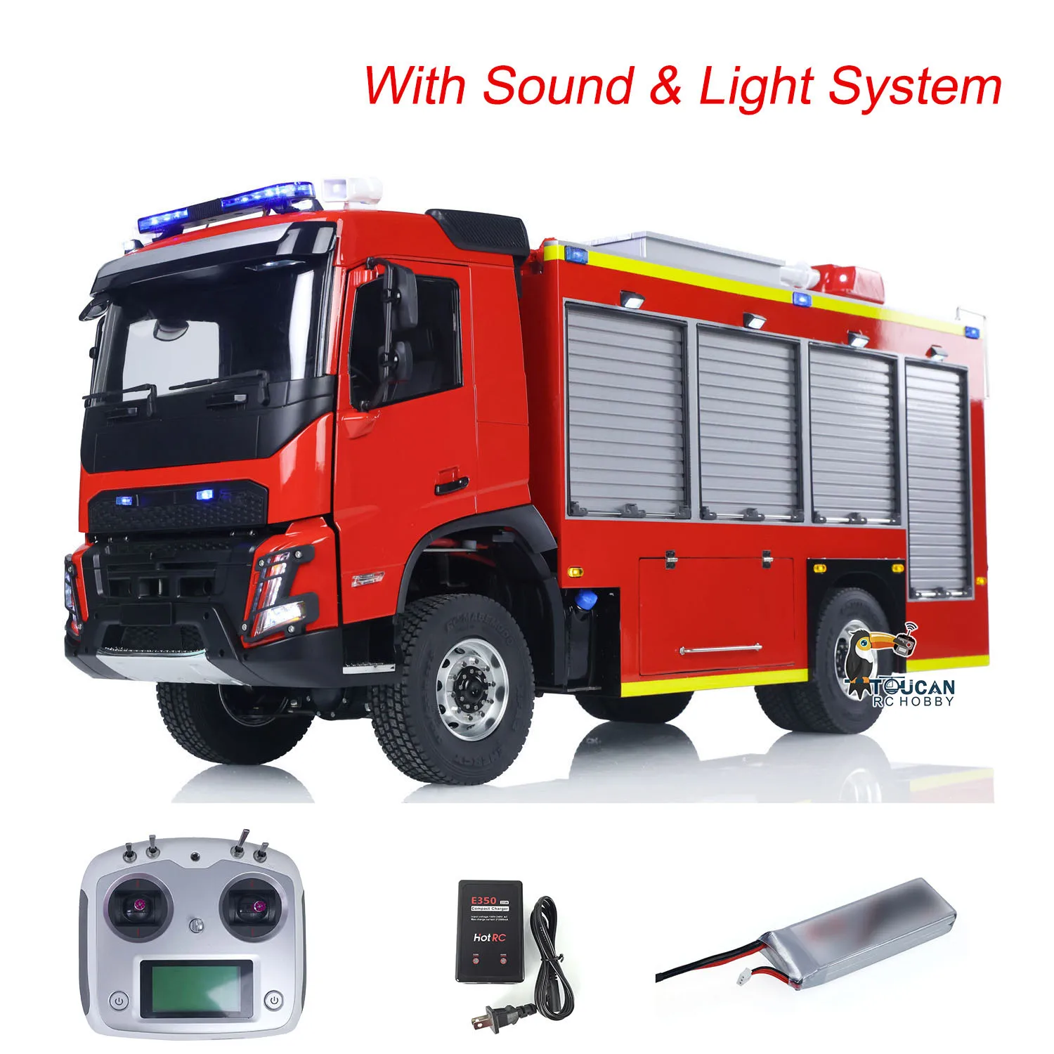 

1/14 RC Fire Fighting Truck RTR Radio Controlled Car Model VO FMX AWD 2Speed Metal Gerabox Axles Water Spraying Electric Vehicle