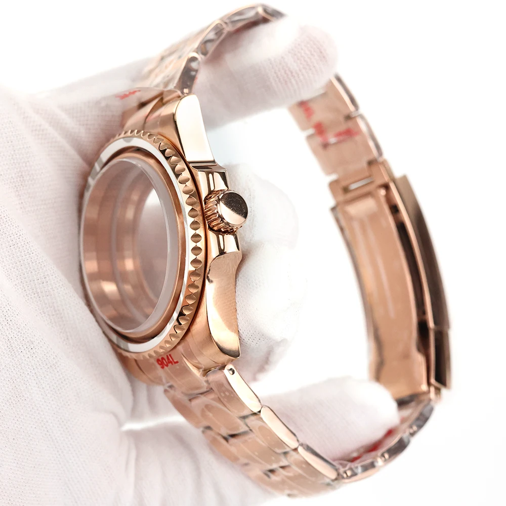 40MM Rose Gold Watch Case Waterproof Sapphire Glass For NH35 NH36 NH38 Movement GMT SUB Yacht-Master Case Brushed Oyster Strap