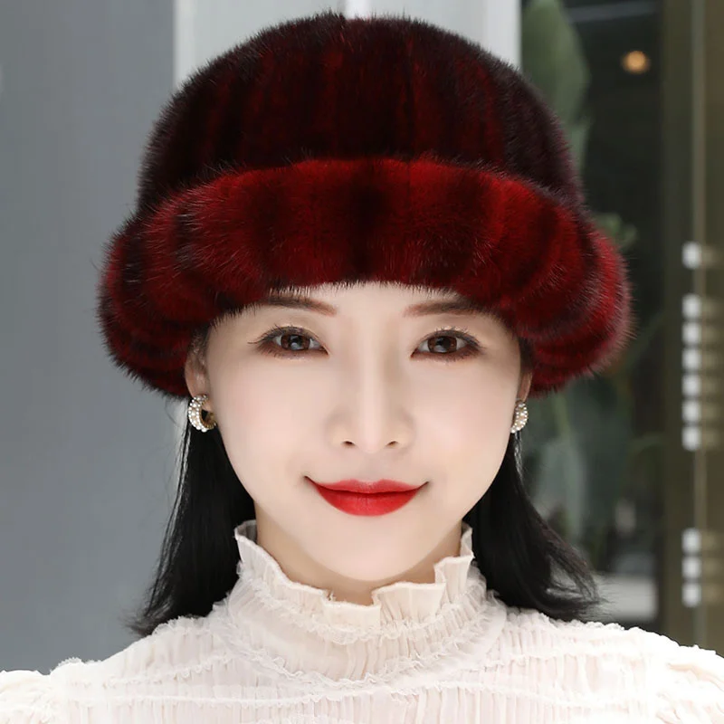 Real Mink Fur Hat For Women Winter Thickened And Warm Fur Caps Female Ear Protection Fisherman Hat Natural Whole Mink Fur Hats