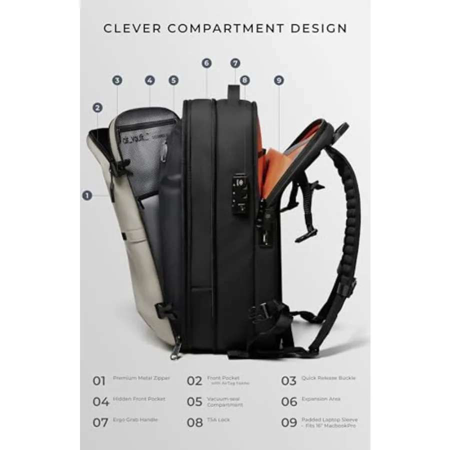 AirVault فراغ ختم حقيبة السفر 60L مع توسيع دوامة ضغط الهواء نظام فراغ مقاومة للماء TSA قفل فراغ P #5