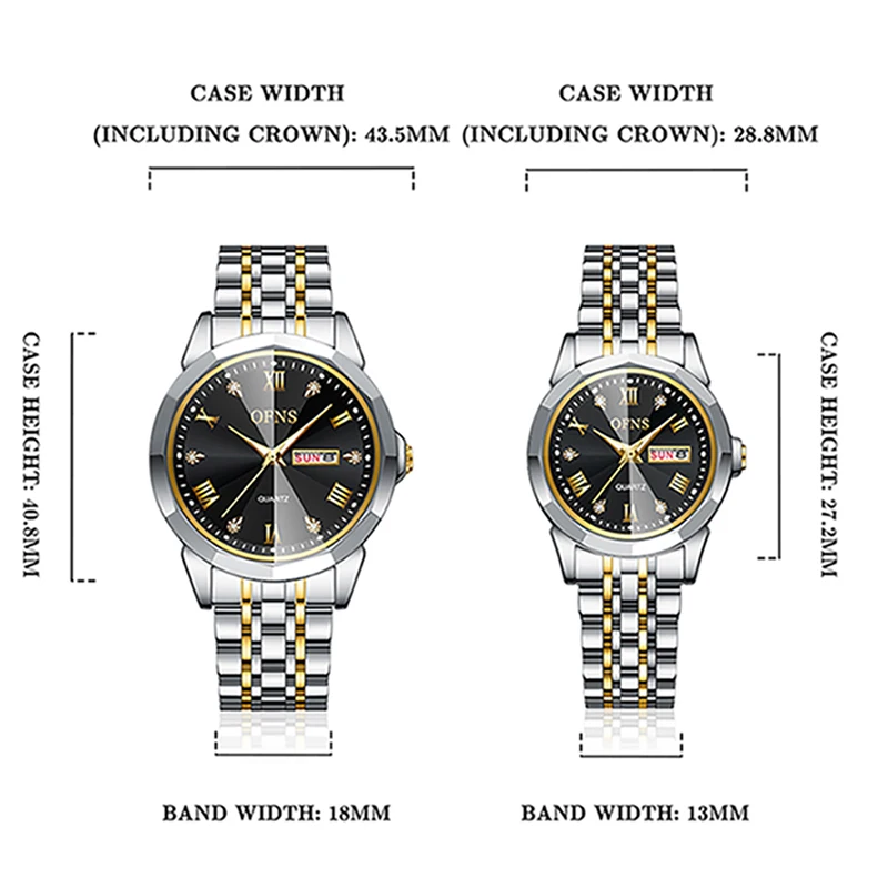 OFNS Top Brand Luxury Fashion Couple Quartz Watches Men Lady Stainless Steel Watches for Women Waterproof Quartz Wristwatch