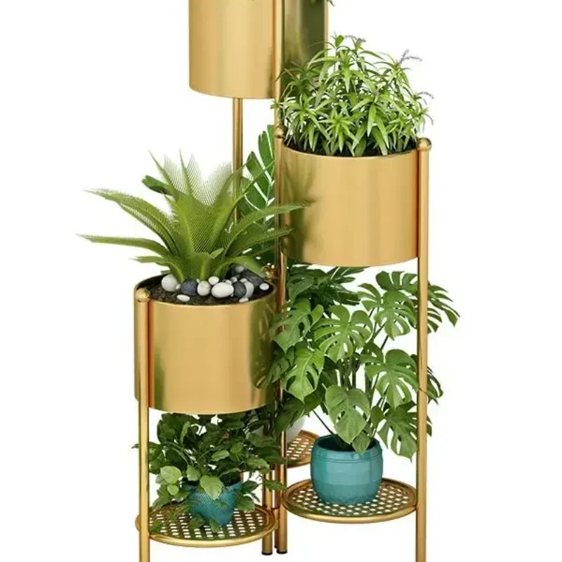 Metal Plant Stand 6 Tier 6 Potted Indoor Gold Flower Pot Stand Holder Shelf Foldable Decorative Display Rack for Multiple Plants