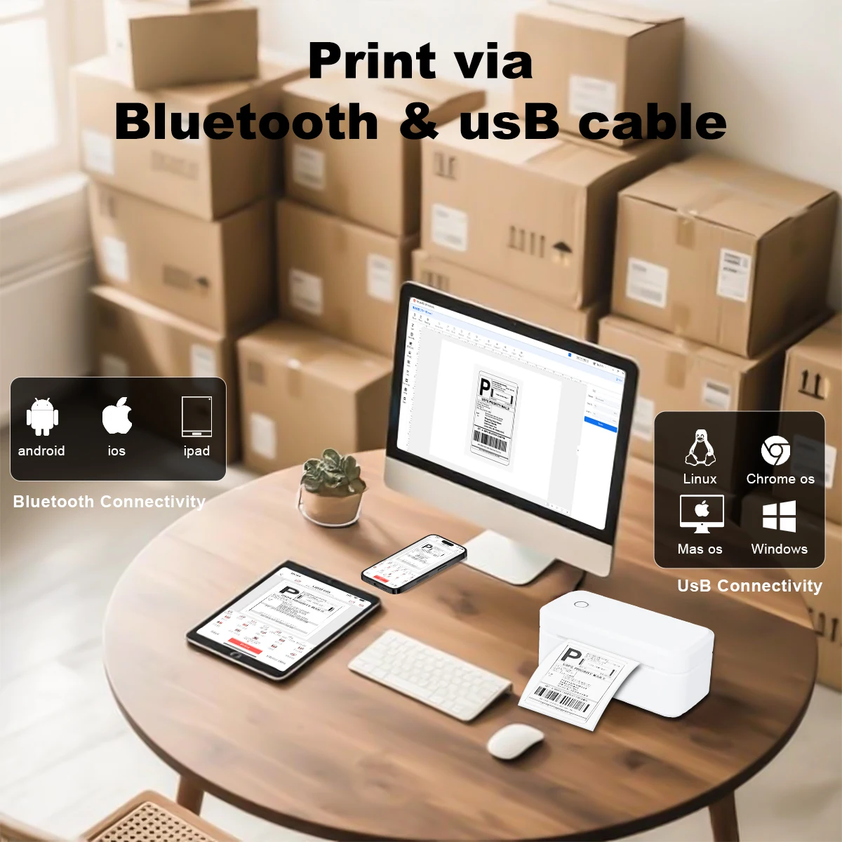 Portable HD Thermal Printer X4 Smart Bluetooth Wireless Small Shipping Label Printer Compatible With iPhone Android Mac Window