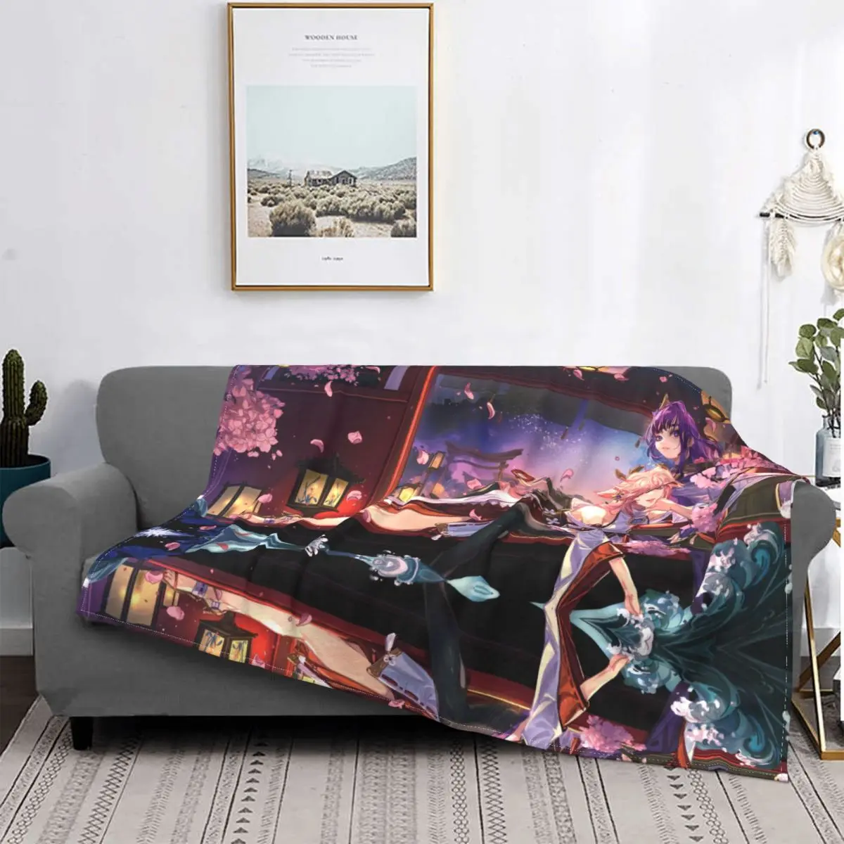 Raiden Miko Genshin Blanket Velvet All Season Cute Super Warm Throw Blankets For bed Plush Thin Quilt