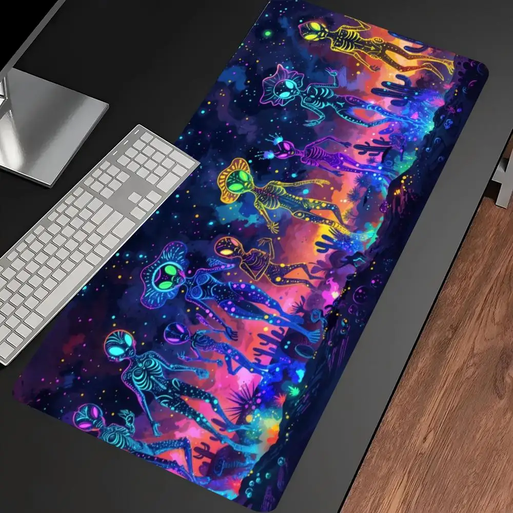 Psychedelic Alien Space Large Mouse Pad Non Slip Rubber Base Galaxy Print Gaming Desk Mat Smooth Mousepad For Gamer Decor