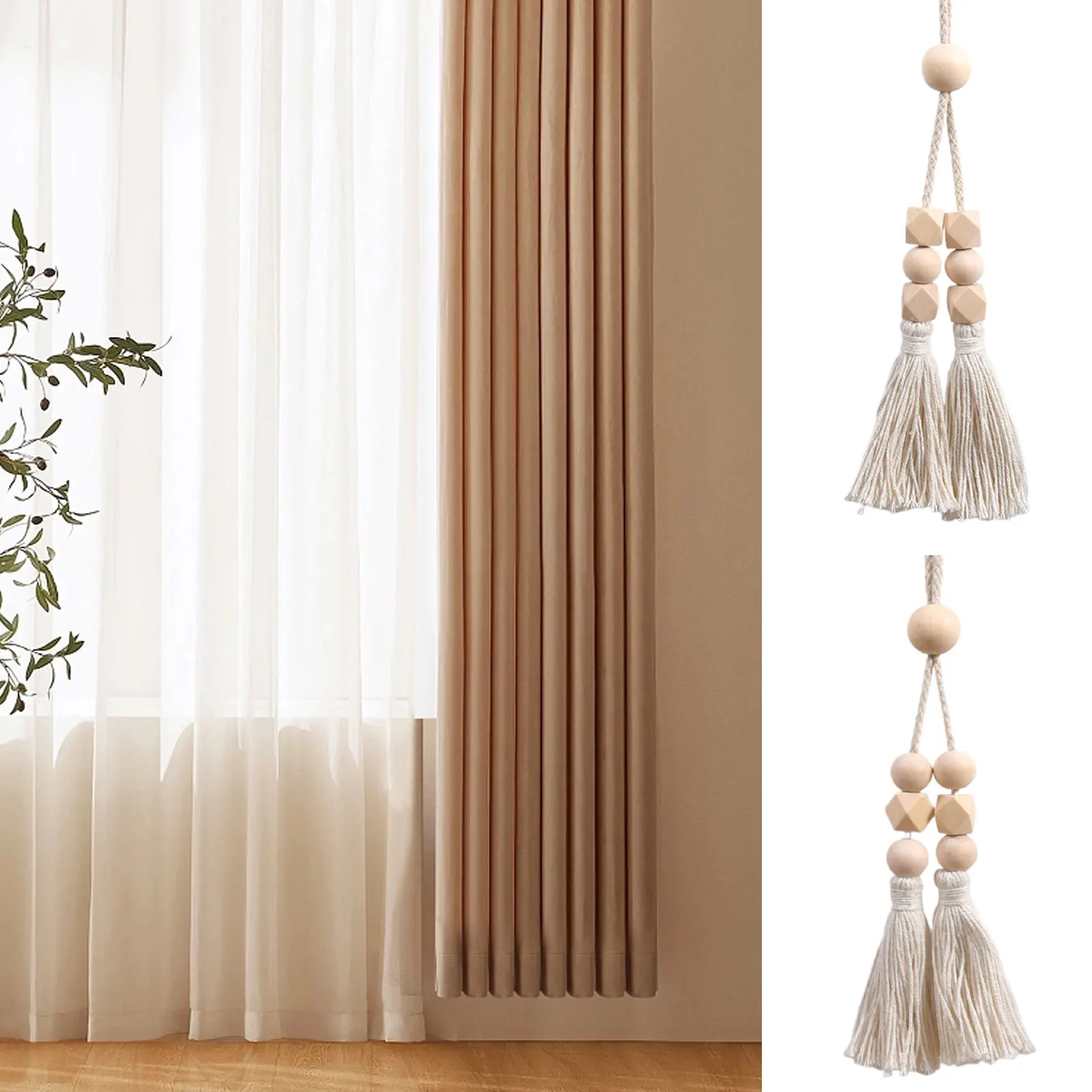 ที่รัดผ้าม่านแบบถักมือ พร้อมพู่ห้อยตกแต่ง สำหรับห้องนอน ห้องน้ำ ห้องครัว และห้องนั่งเล่น