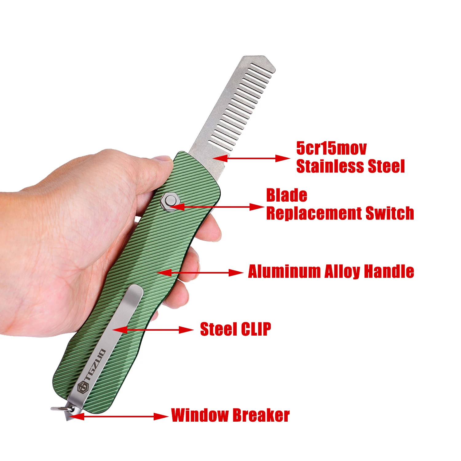 سبائك الألومنيوم مشط سكّين متعدّد الاستخدامات يحل محل شفرة أداة EDC متعددة الوظائف بسرعة مع مشبك وكسارة النافذة للتخييم في الهواء الطلق