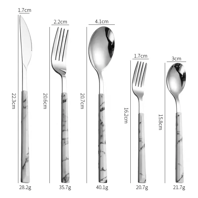 Stainless Steel Marble Silver Tableware Steak Knife Fork Dessert Spoon Western Dinnerware Kitchen Utensil