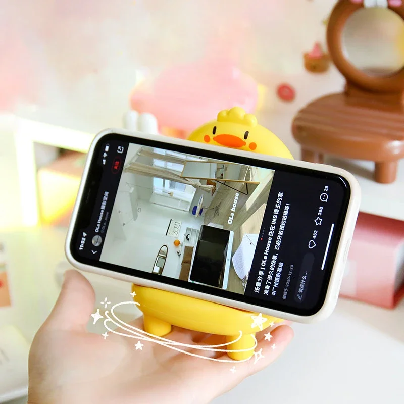 Kawaii Cartoon Stoel Telefoonhouder Met Spiegel Verstelbare Telefoonbeugel Tablet Ondersteuning Telefoon Stand Houder Kantoor Bureau Organizer