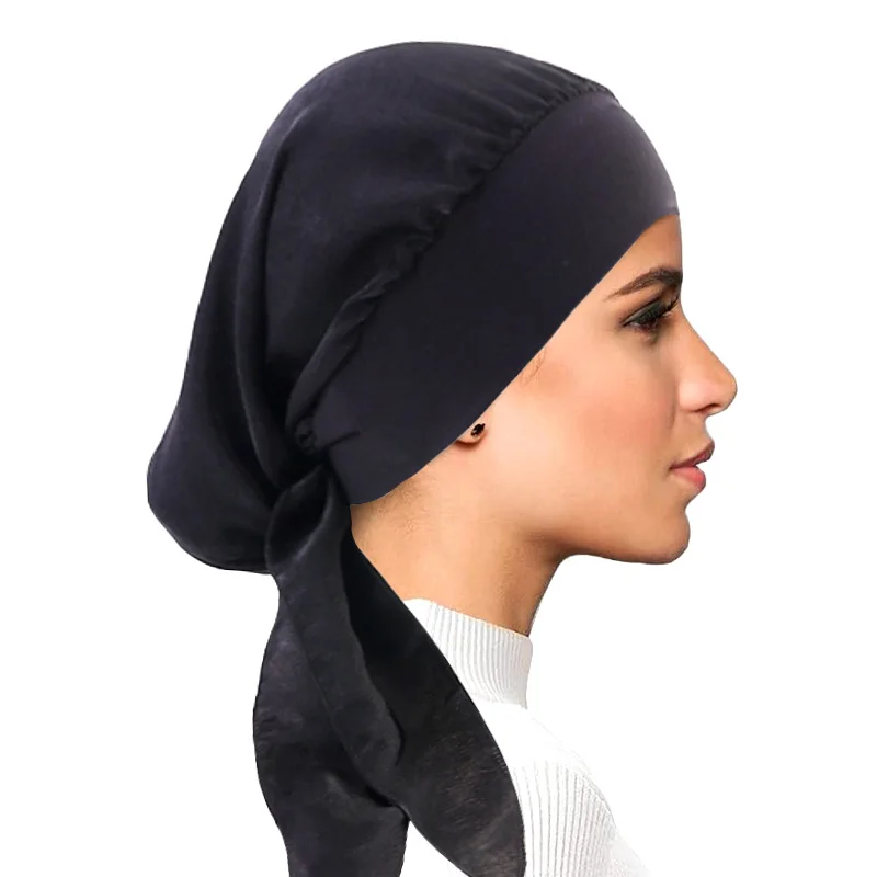 New Women Muslim Hijab Cancer Chemo Cap Turban Beanie Islamic Head Wrap Long Tail Ruffle Pre-tied Bandana Tichel Headwear