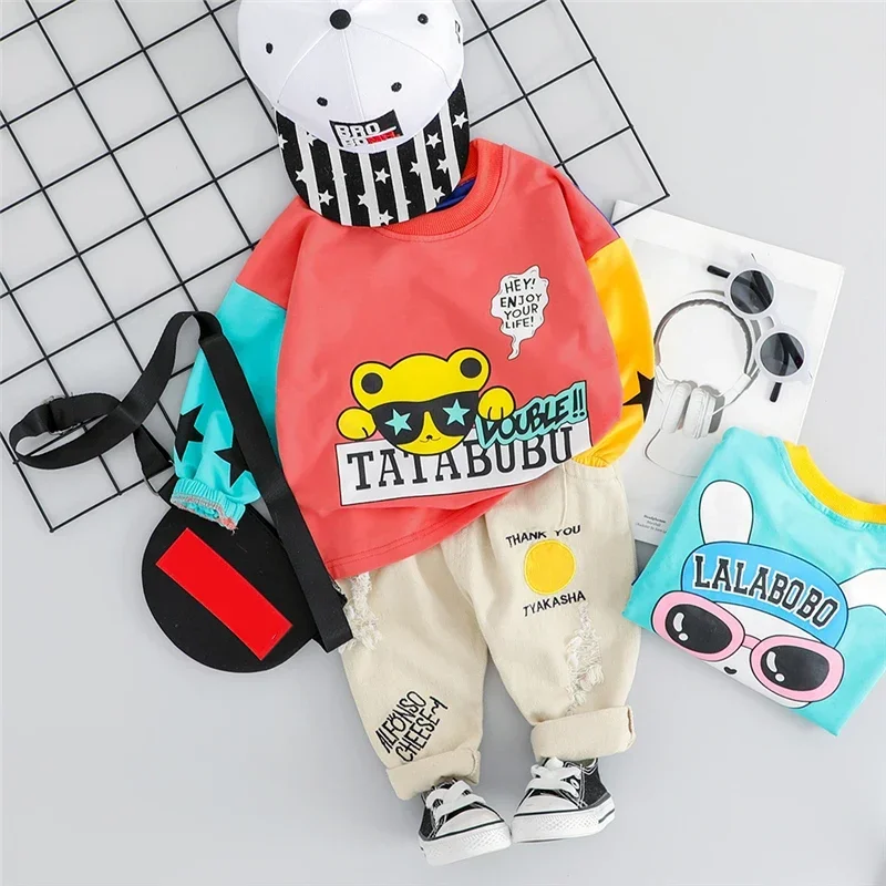 Spring Autumn Children Clothing Sets Baby Girls Cartoon T Shirt Pants 2 Pcs Suit Outdoor Kids Outfits Fashion Infant Clothes