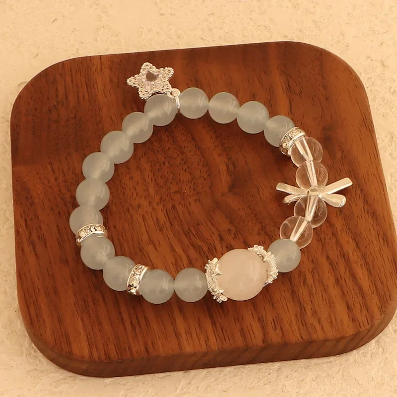 مينار خمر أسود شفاف سبج كريستال الحجر الطبيعي اللؤلؤ Bowknot ستار مطرز مطاطا ستراند أساور للنساء هدية