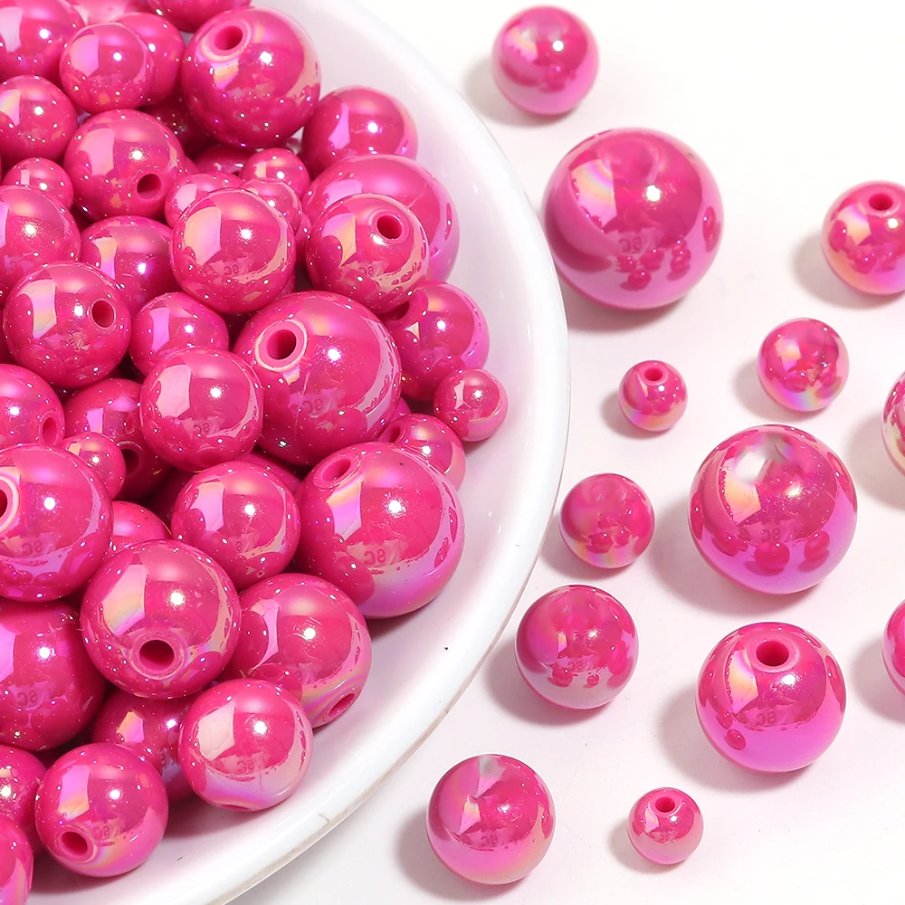 20-200pcs UV  Round Acrylic Beads Hotpink Pearl Loose Spacer Bead for DIY Bracelet Necklace Jewelry Making Accessories
