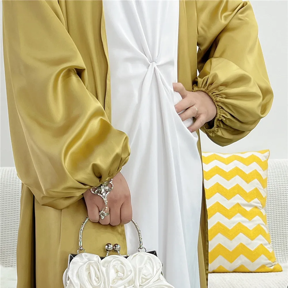 

Новое атласное открытое мусульманское платье Абая Dubai Islam, женское кимоно, кардиган, халат, арабская абайя, Ид Kebaya Jalabiya, кафтан Marocain Femme