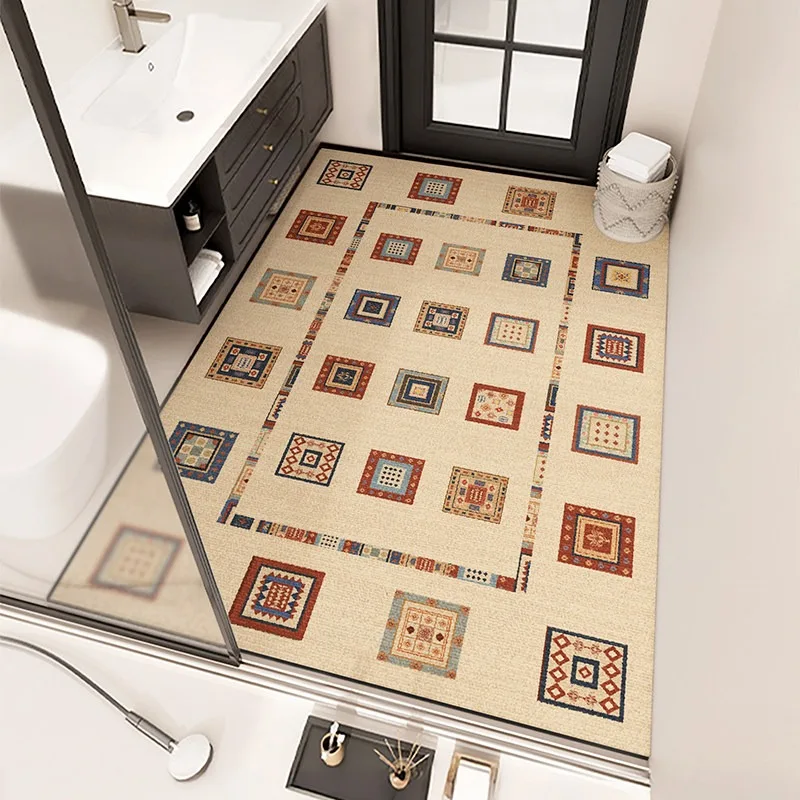 Absorbent Bathroom Rug Diatomite Non-slip Quick-drying Floor Mat Bohemian Geometric Pattern Carpet Toilet Area Rugs Home Decor