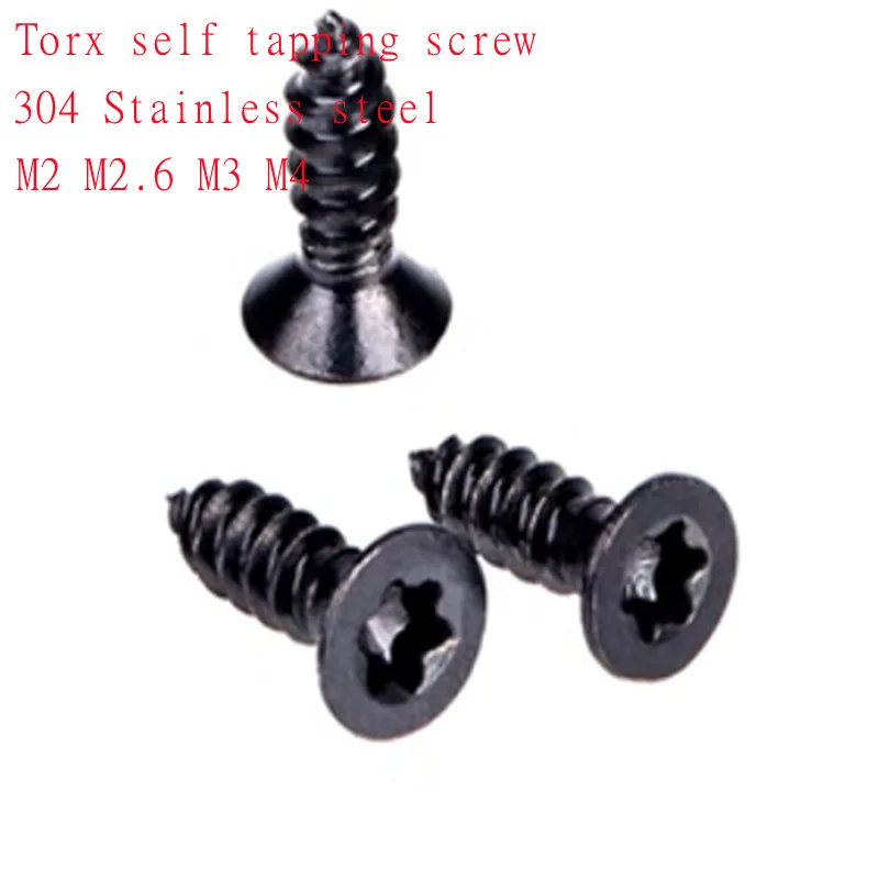 500-1000pcs M2 M2.6 M3 M4 Stainless Steel With Black colour Six Lobe Torx Countersunk Self Tapping Wood Screw