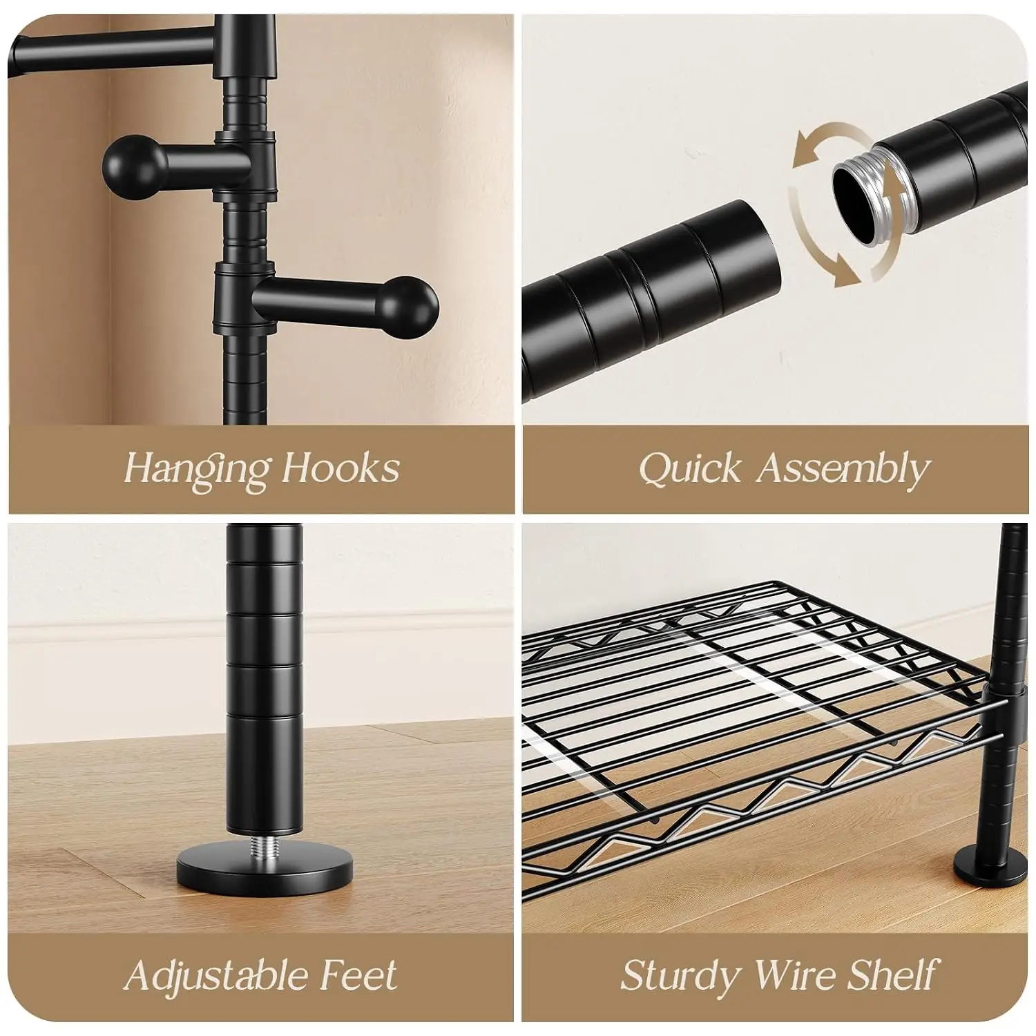 Wall Mounted Closet System Heavy Duty 3-Row Rack Expandable Pipe Organizer 4 Rods 4 Hooks 6 Shelves Wardrobe Bedroom, Customized